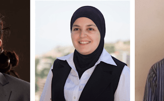 A composite photo of 2019 Holman Prizewinners Yuma Decaux, Mona Minkara and Alieu Jaiteh