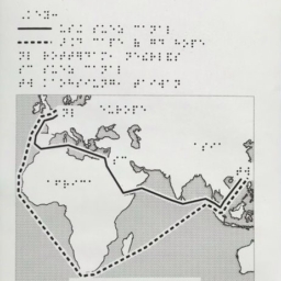 A tactile map with braille of the shipping route using the Suez Canal and an alternate route around Cape of Good Hope