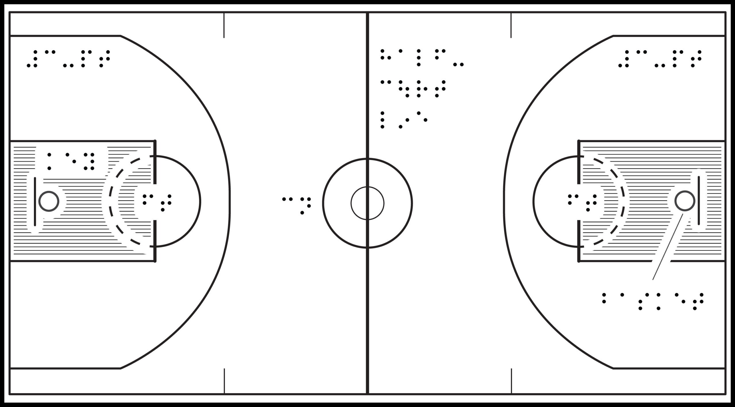 Illustration of a basketball court with braille labels
