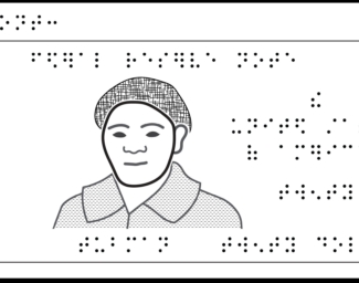 Digital illustration of $20 bill with braille labels, featuring Harriet Tubman.