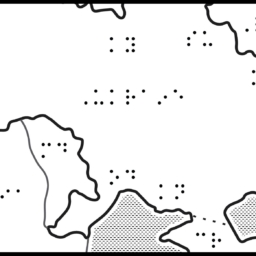 Map of Ukraine with braille labels for cities and surrounding countries.