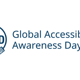 A logo with a white background and blue text. The acronym GAAD surrounds an enclosed circle. A keyboard is part of the line of the enclosed circle. Text reads Global Accessibility Awareness Day on the right.