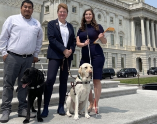 Rey Villarreal, Sharon Giovinazzo and Caitlin O’Malior stand on the steps of Capitol Hill