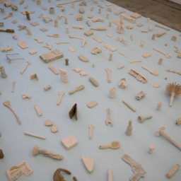 CJM Cara Levine Exhibit Clay replicas of everyday objects, made by Cara Levine, sit on a platform.