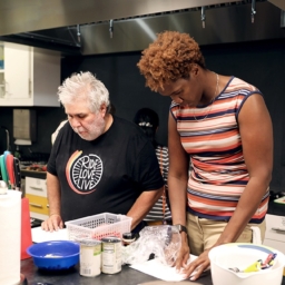 Bobbi Pomepy Training Kitchen Student Bobbi Pompey, right, works in the LightHouse Training Kitchen with a student