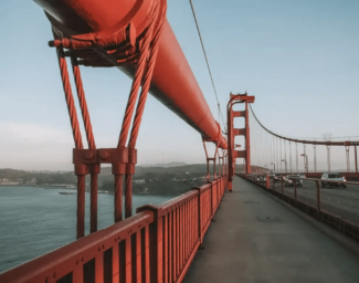 A view of the Golden Gate Bridge from the bridge's footpath