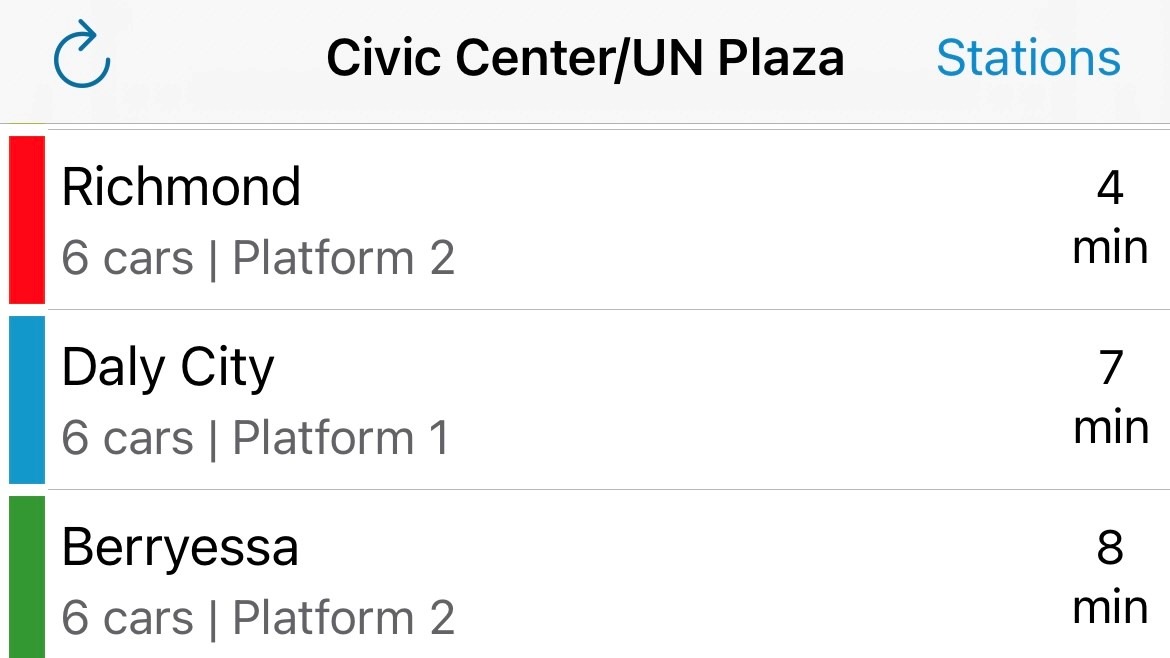 A screenshot of the Live BART app on iPhone