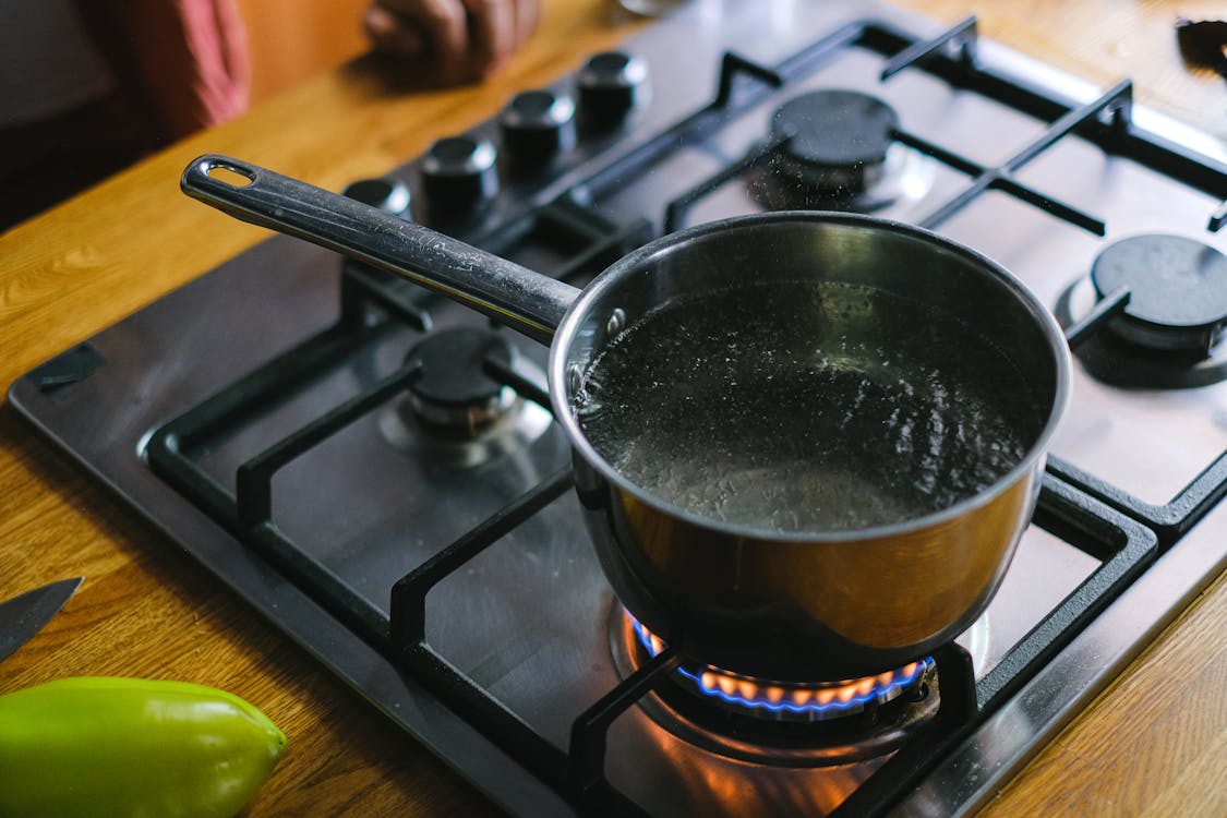 A pot with water boiling