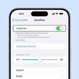 An iPhone with the VoiceOver settings open