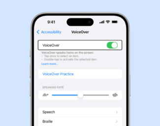 An iPhone with the VoiceOver settings open