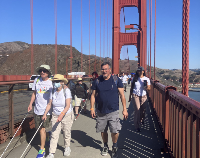 White Cane Day marchers cross the Golden Gate Bridge.