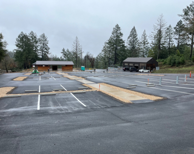The brand-new freshly paved parking lot at EHC